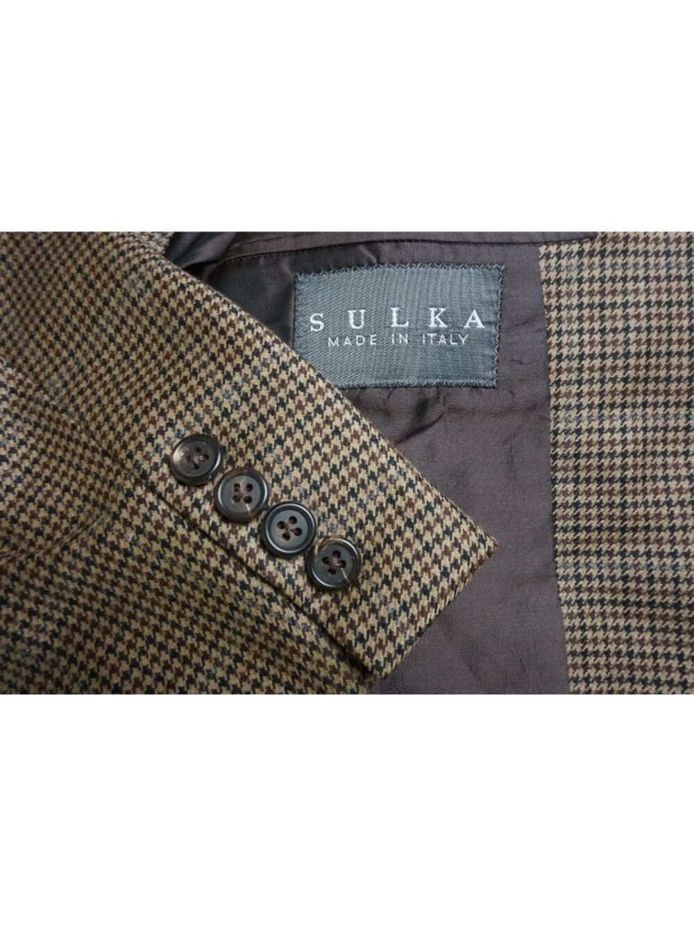 Sulka Brown Black Gray Houndstoth Wool Sport Coat Jacket Sz 40R